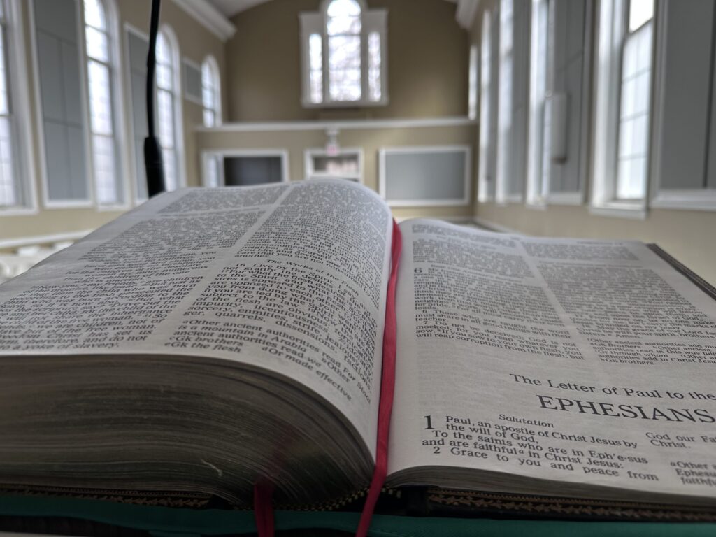 Bible on podium demonstrates the word of God preached