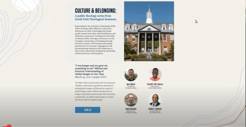 Zoom screenshot of lecture presentation for the public theology lecture