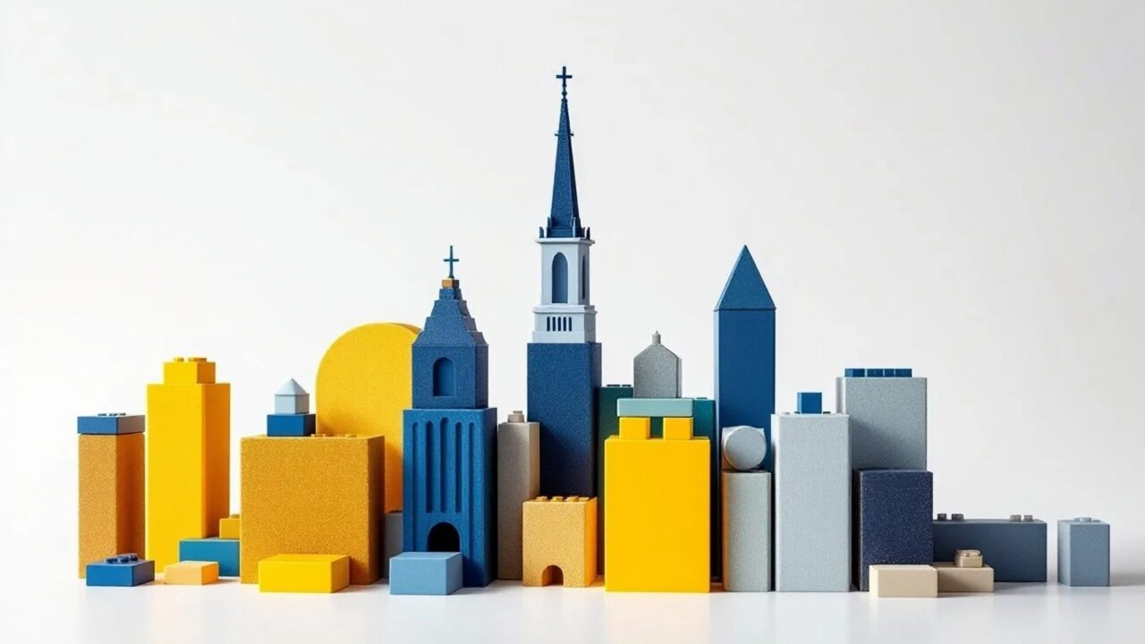 abstract colorful building blocks form a city skyline