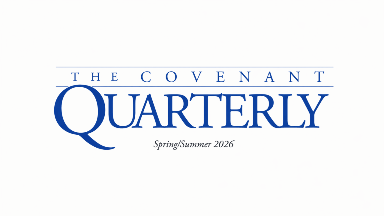 Blue text on white background logo for The Covenant Quarterly publication