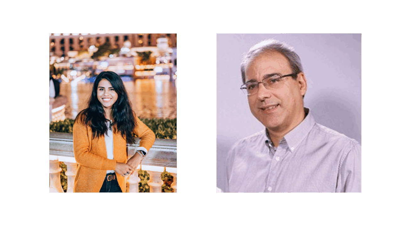 Latina woman headshot and Latino man headshot side by side in color