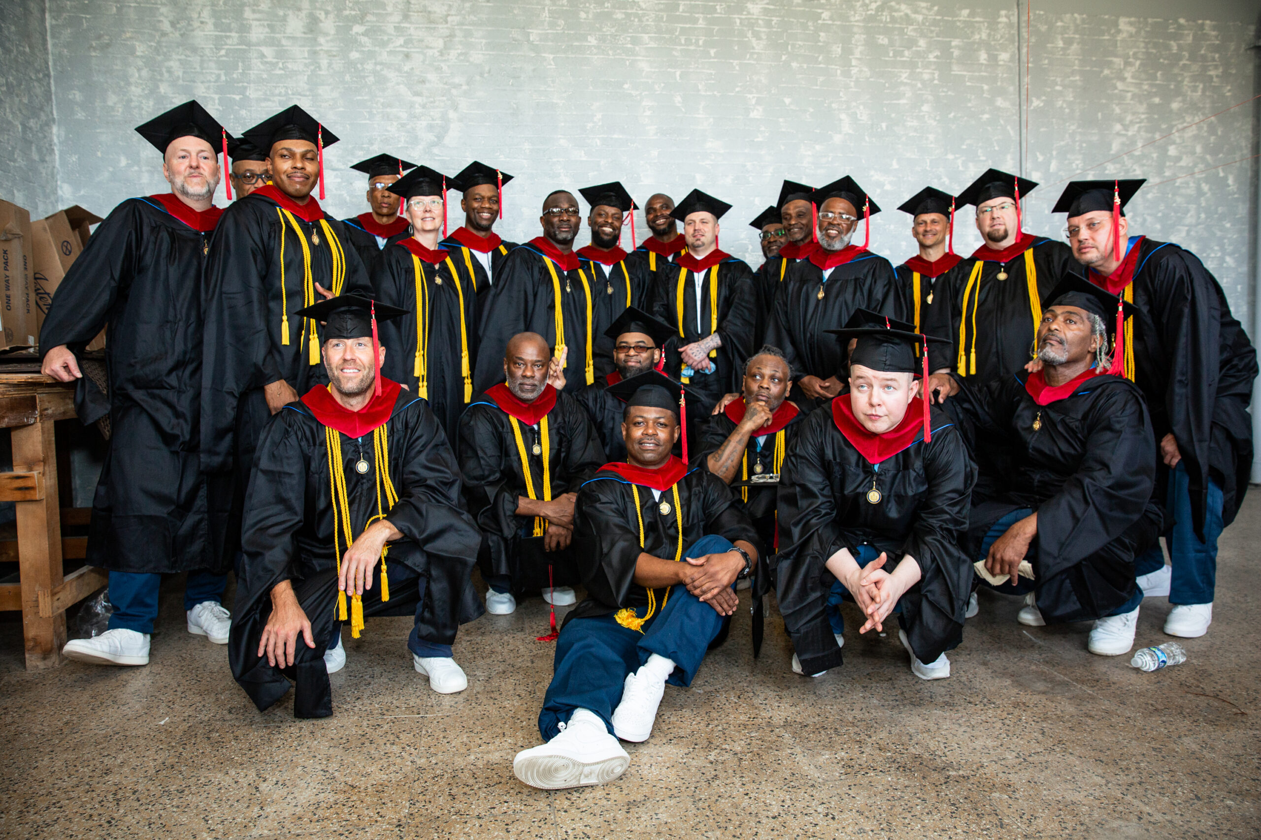 group of male students in academic regalia